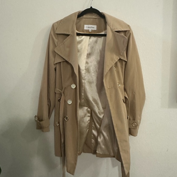 Calvin Klein Women's Beige Trench Coat Sz M glamour fashion - Picture 2 of 8